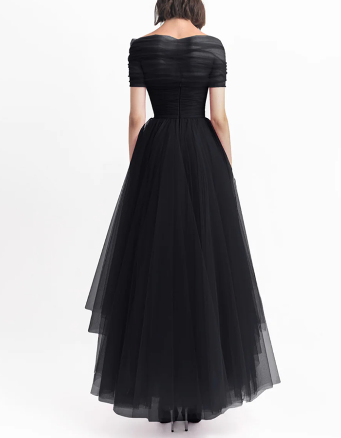 Multi-colored Tulle Off-the-shoulder Neckline Maxi Dress