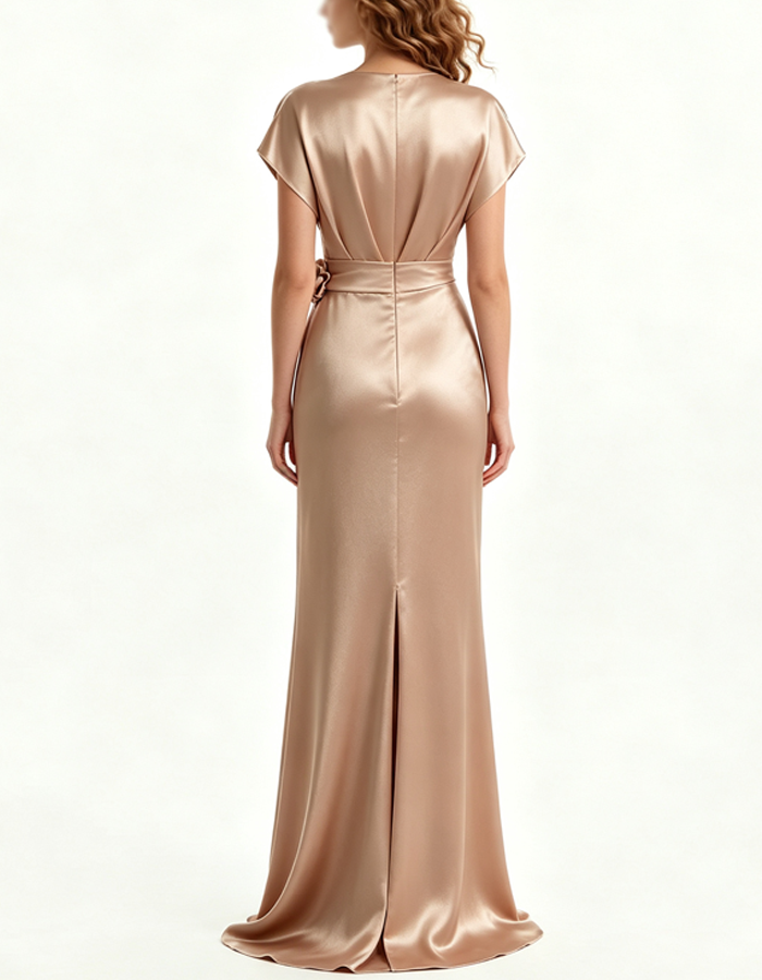 Multi-colored Satin Wrap Maxi Dress