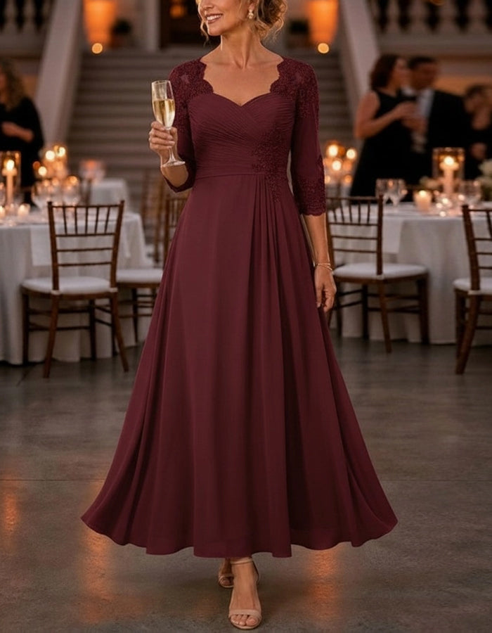 Solid Color Chiffon Lace Midi Dress