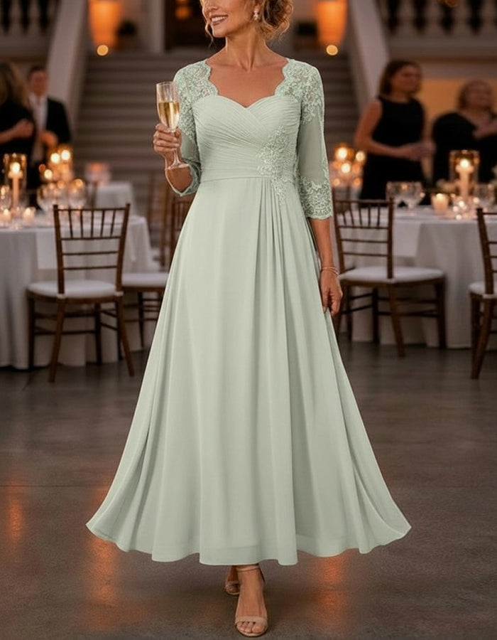 Solid Color Chiffon Lace Midi Dress