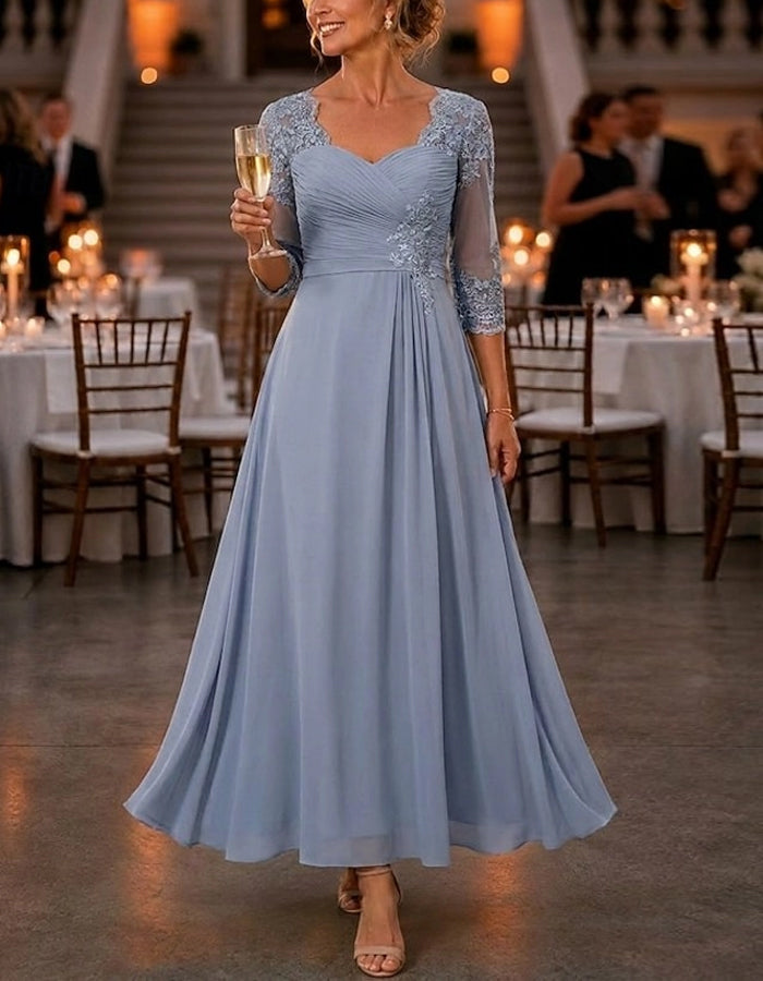 Solid Color Chiffon Lace Midi Dress
