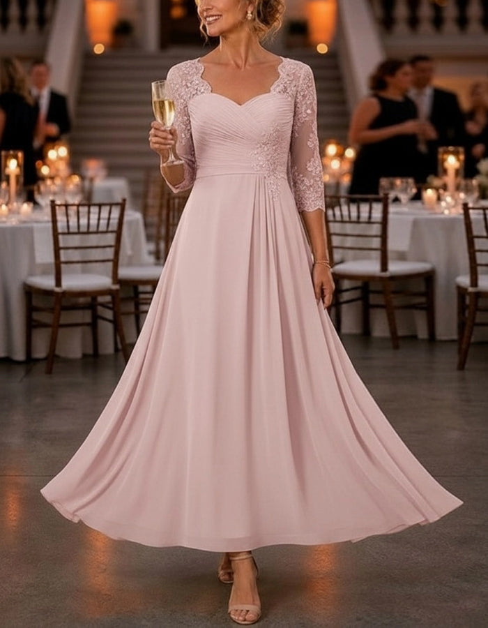 Solid Color Chiffon Lace Midi Dress