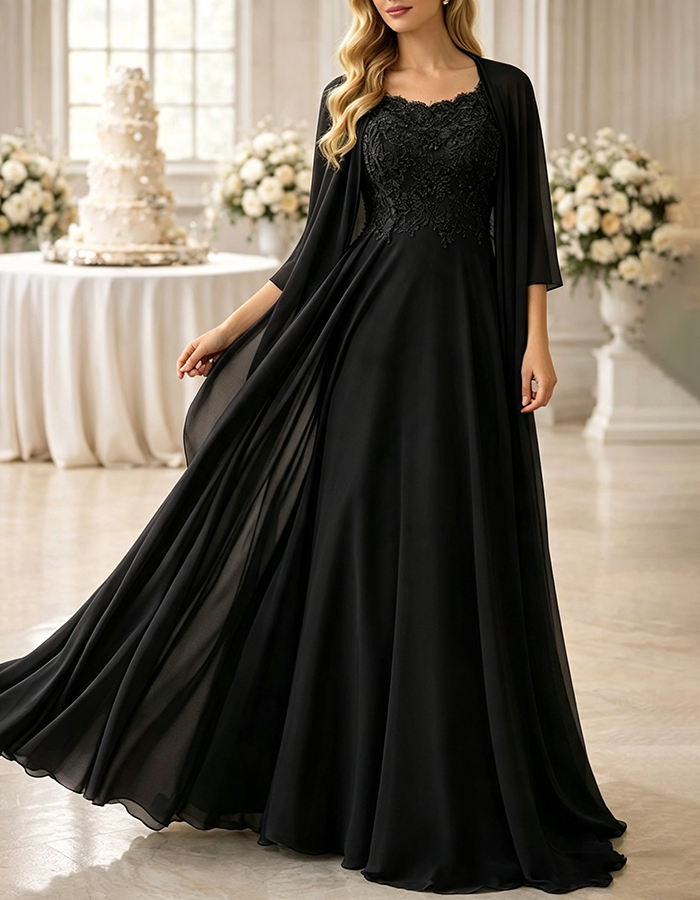 Sage Green Scoop Neck Sleeveless Lace Chiffon A‑Line Maxi Dress with Matching Chiffon Shawl