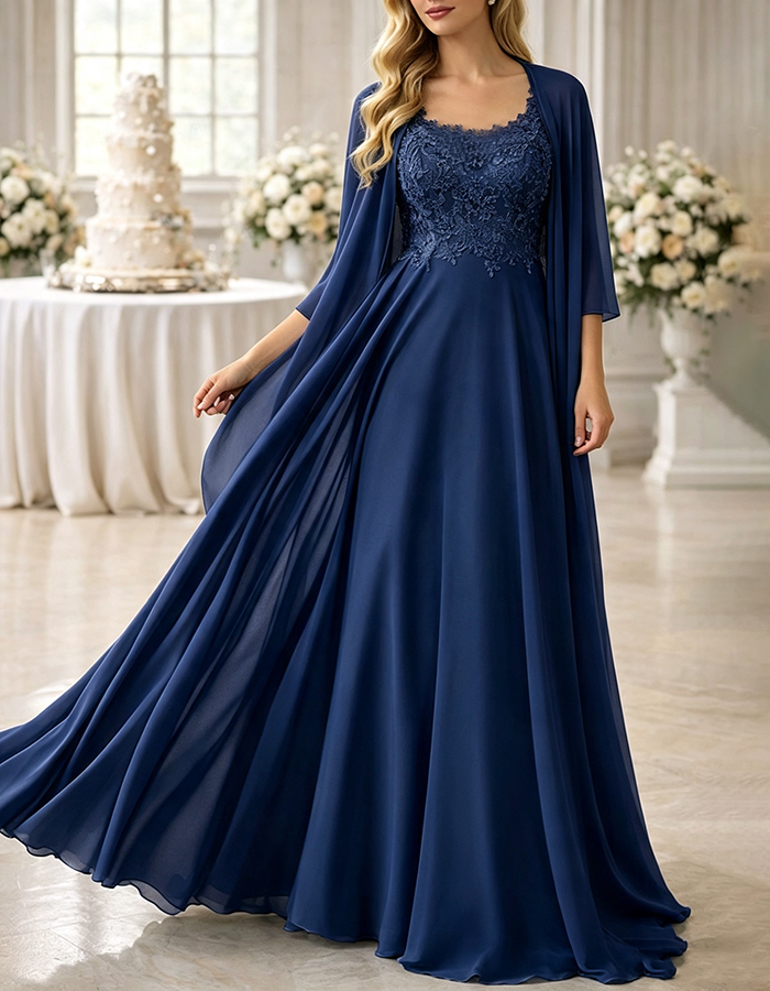Sage Green Scoop Neck Sleeveless Lace Chiffon A‑Line Maxi Dress with Matching Chiffon Shawl