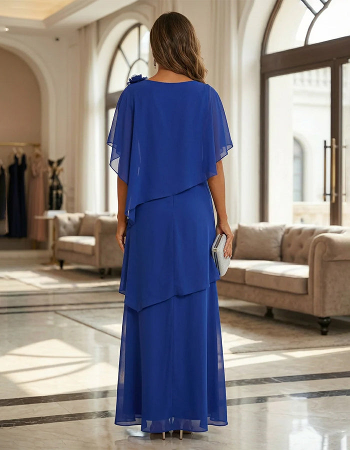 Solid Color Chiffon Layered Round Neck Maxi Dress