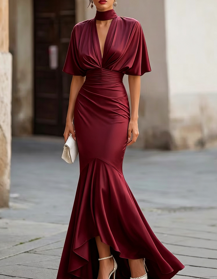 Satin Deep V Plunge Maxi Dress