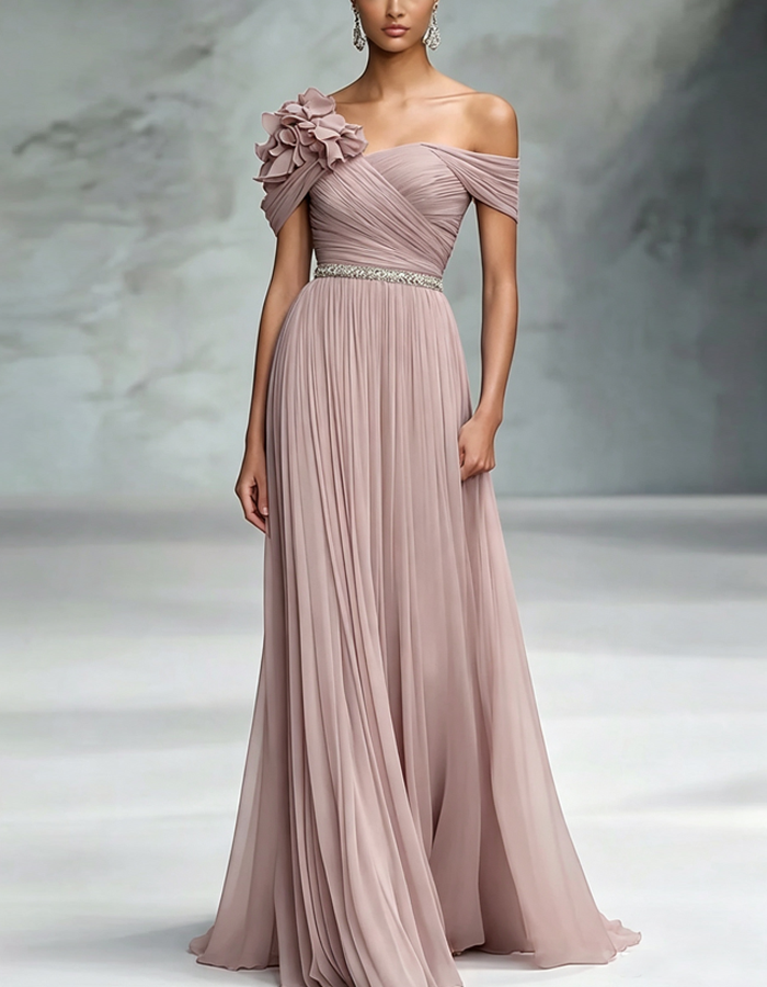 Off-the-shoulder Twisted Chiffon Maxi Dress