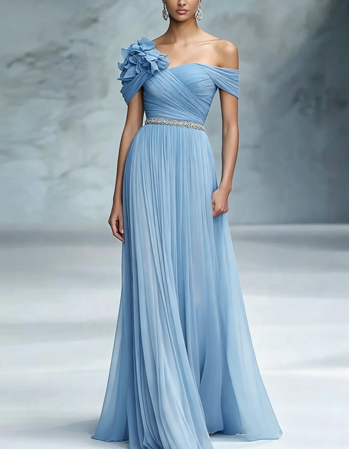 Off-the-shoulder Twisted Chiffon Maxi Dress