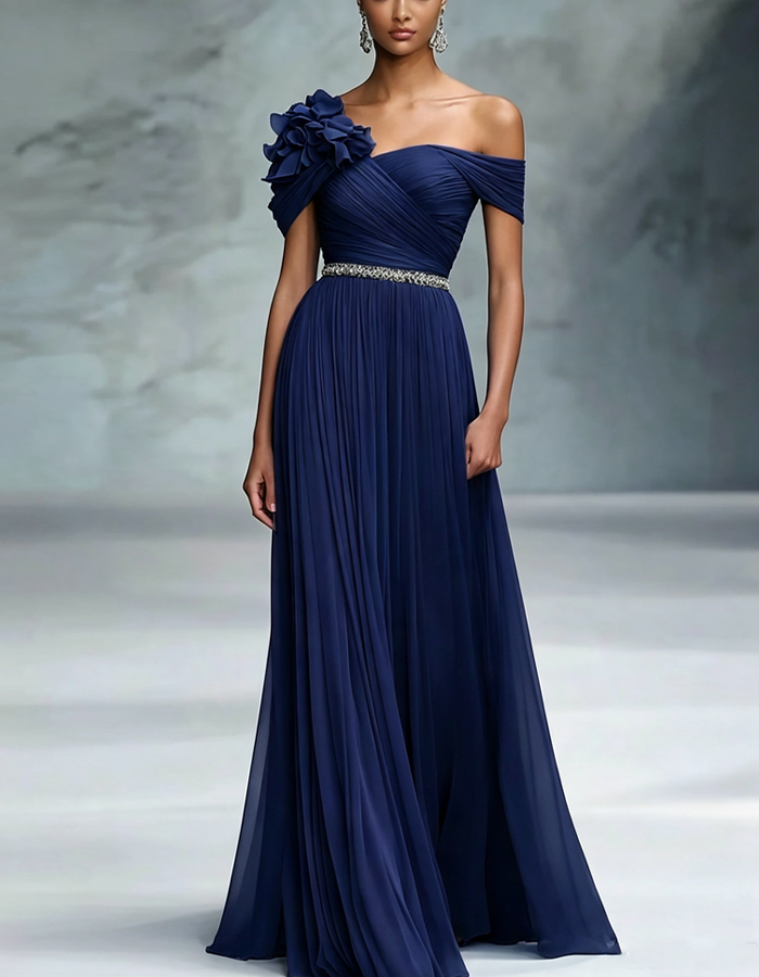 Off-the-shoulder Twisted Chiffon Maxi Dress