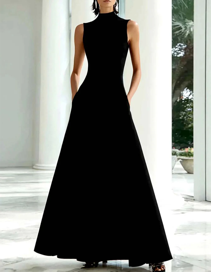 High-neck Sleeveless Color-blocked Maxi Dress