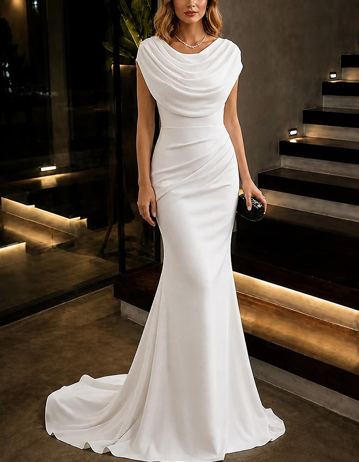 Cowl Neck Sleeveless Pleated Mermaid Maxi Dress