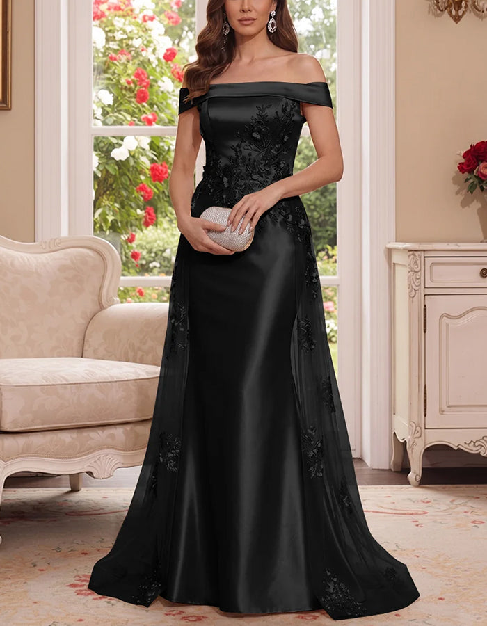 Off Shoulder Floral Satin Mermaid Maxi Dress
