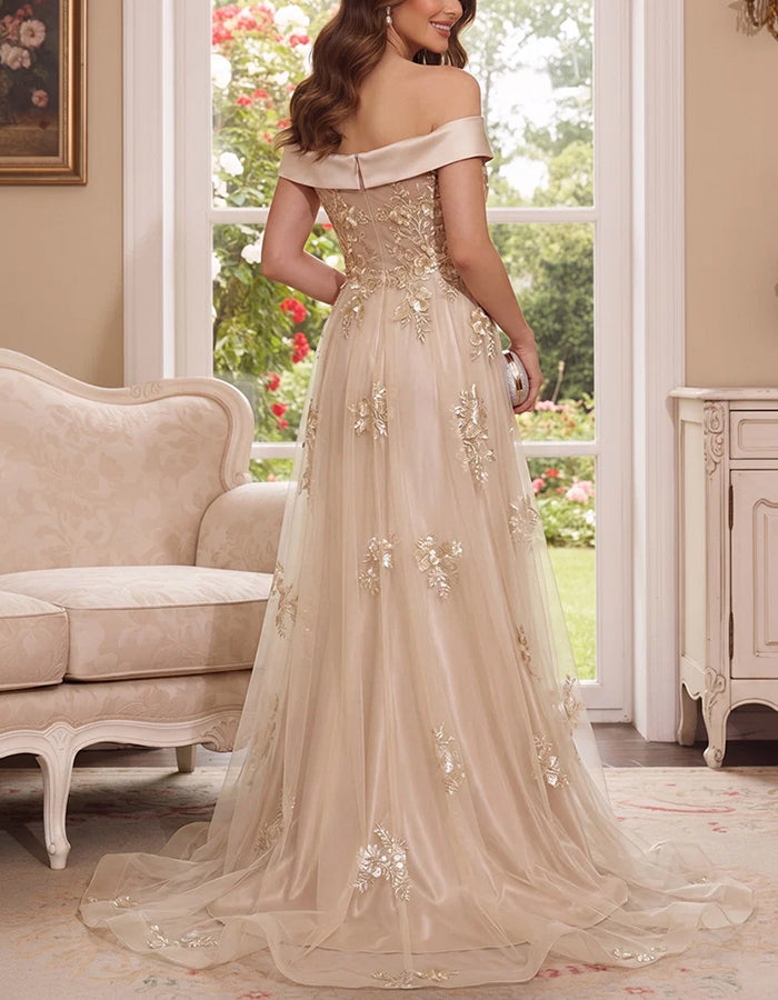 Off Shoulder Floral Satin Mermaid Maxi Dress