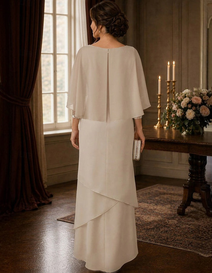 Sequin Cape Sleeve Layered Chiffon High Low Maxi Dress