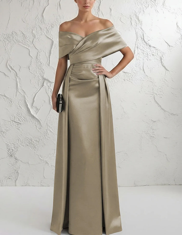 Solid Color Off Shoulder Wrap Satin Maxi Dress