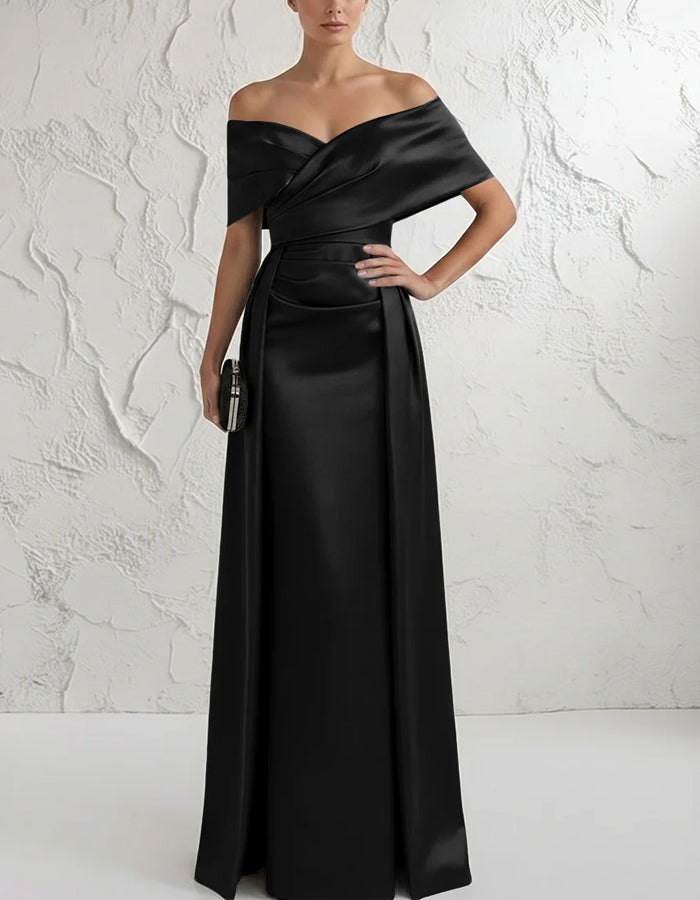 Solid Color Off Shoulder Wrap Satin Maxi Dress