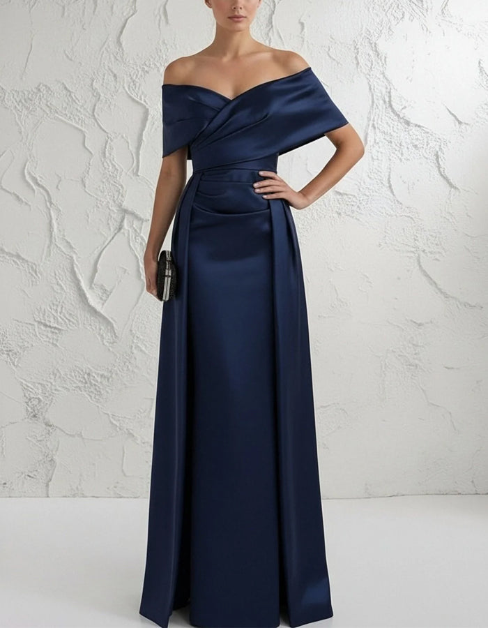 Solid Color Off Shoulder Wrap Satin Maxi Dress