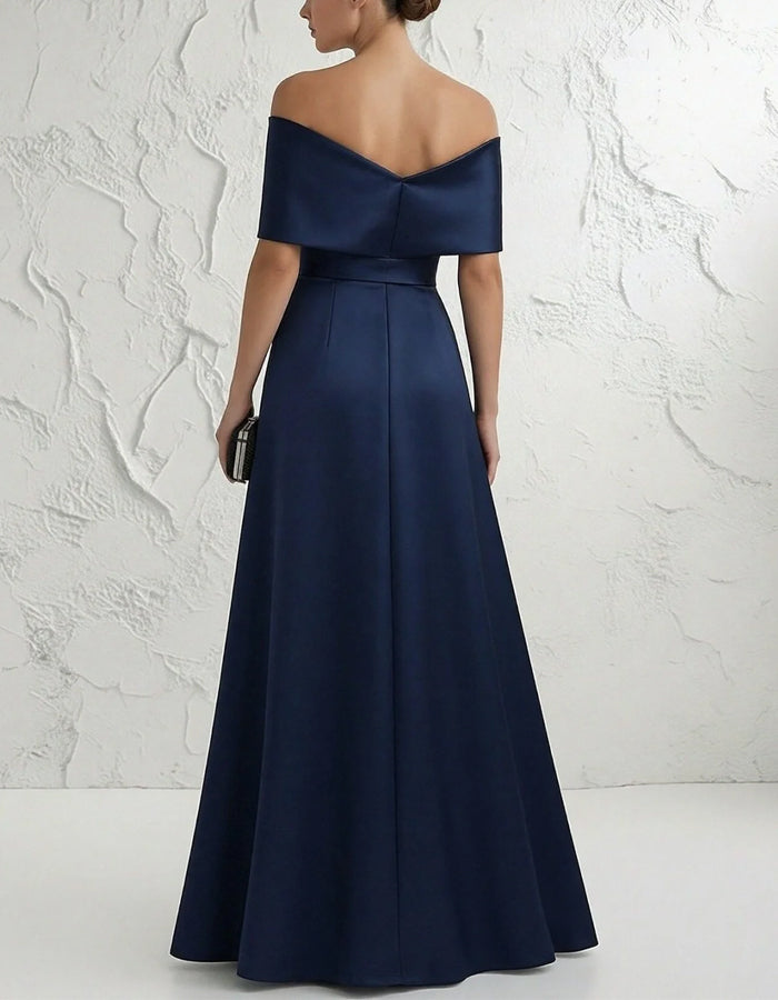 Solid Color Off Shoulder Wrap Satin Maxi Dress