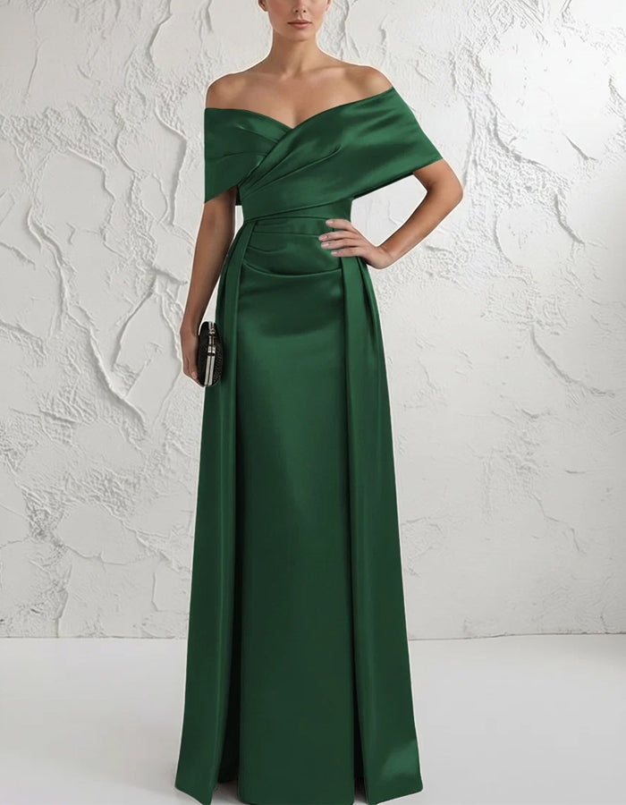 Solid Color Off Shoulder Wrap Satin Maxi Dress