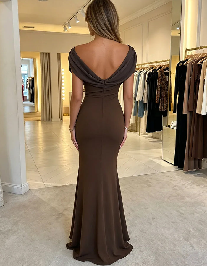 Cowl V‑Neck Cap Sleeve Mermaid Maxi Dress
