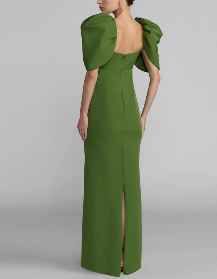 Solid-color Puff-sleeved High-waisted Maxi Dress