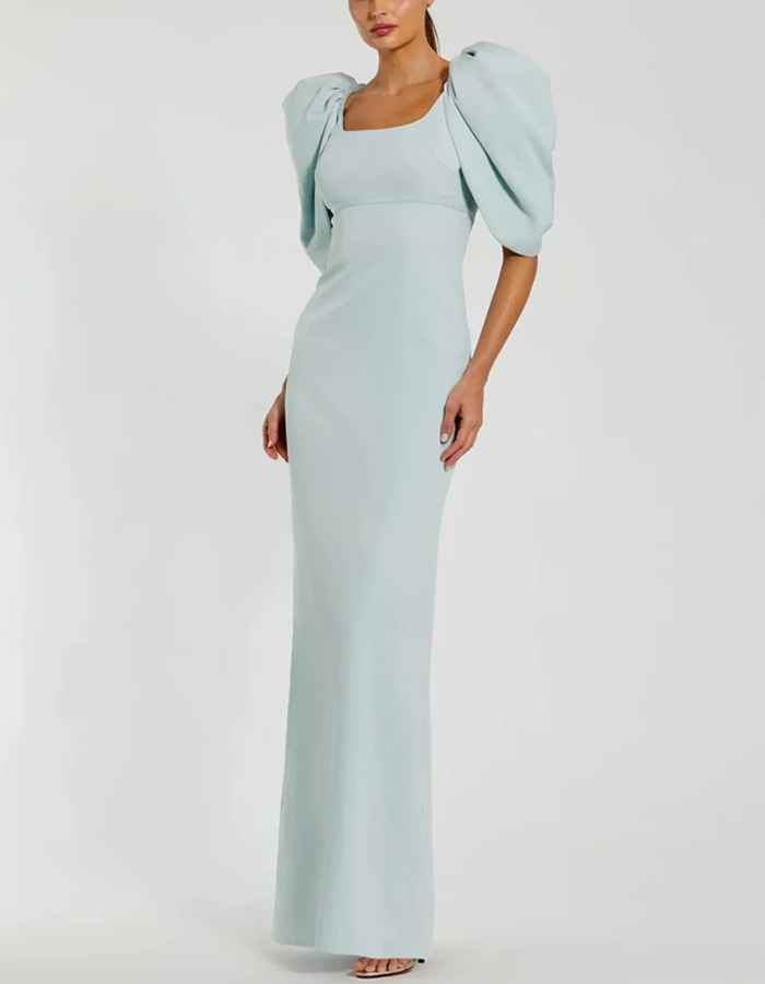 Solid-color Puff-sleeved High-waisted Maxi Dress
