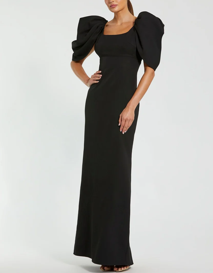Solid-color Puff-sleeved High-waisted Maxi Dress
