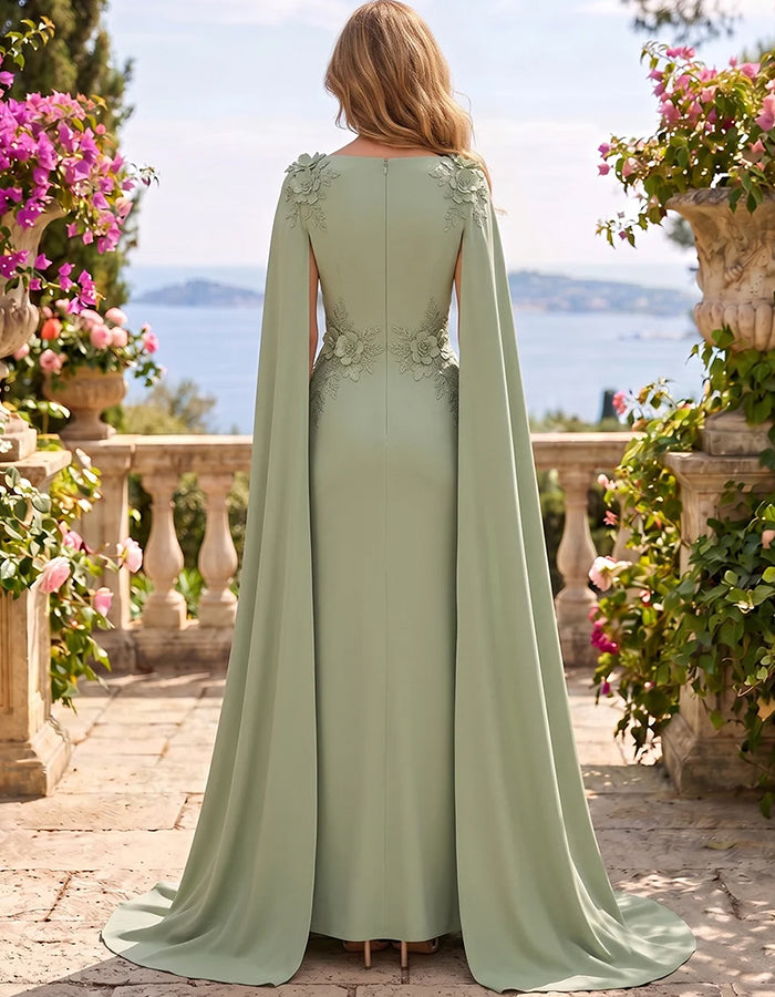 Round Neck Cape Sleeve 3D Floral Maxi Dress