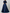Navy Blue High‑Neck Puff Short‑Sleeve Sequin‑Bodice Satin A‑Line Maxi Dress