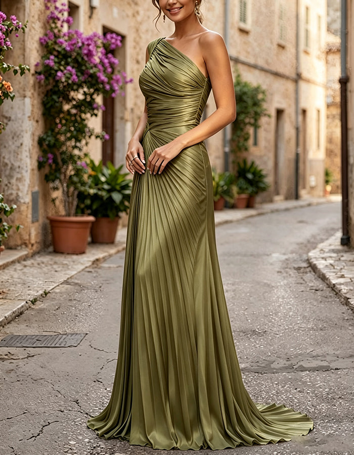 Olive Green Ruched Mermaid Maxi Dress
