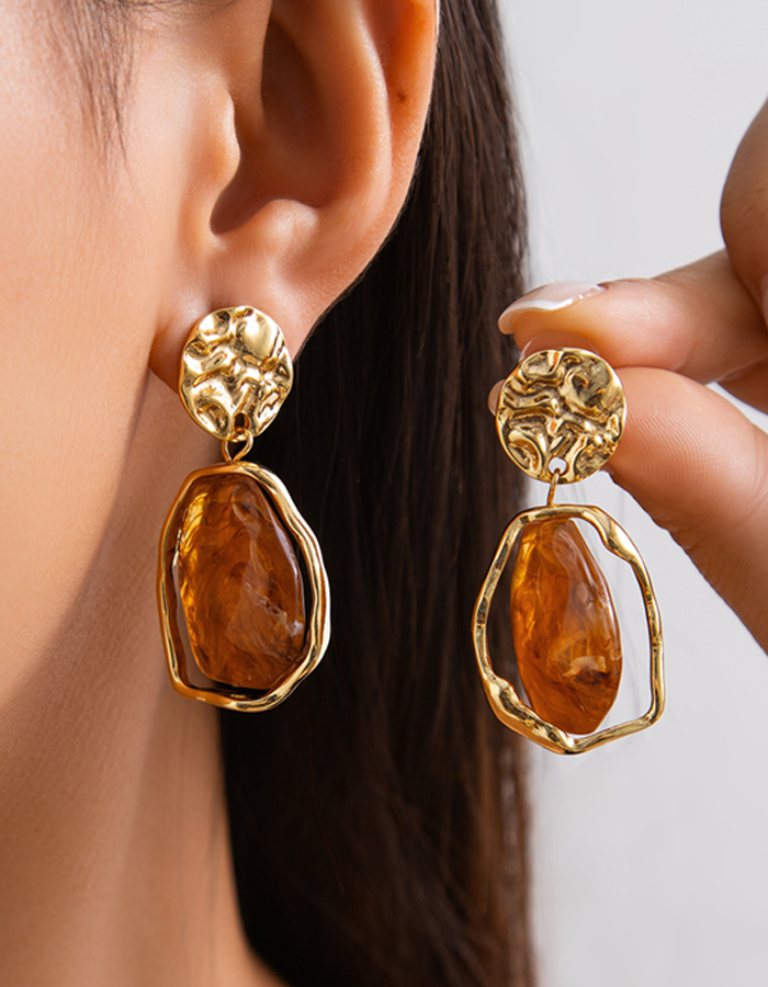 Hammered Disc Resin Drop Earrings