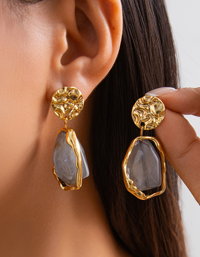 Hammered Disc Resin Drop Earrings
