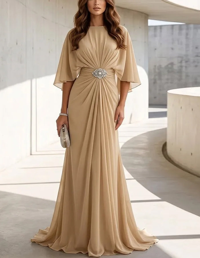 Solid Color Chiffon Loose Shawl Style With Ruffled Sleeves Maxi Dress