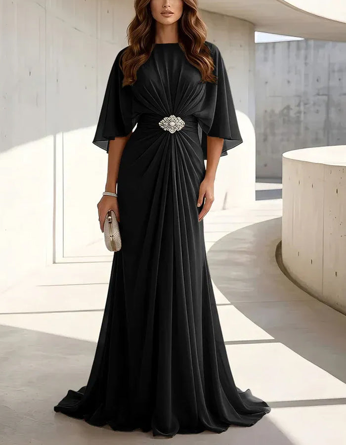 Solid Color Chiffon Loose Shawl Style With Ruffled Sleeves Maxi Dress