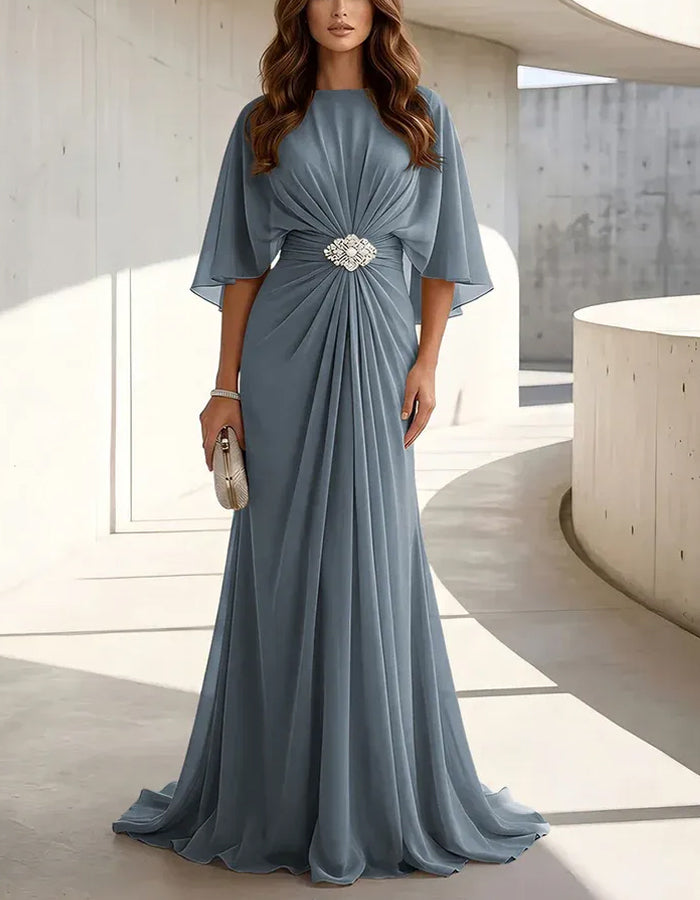 Solid Color Chiffon Loose Shawl Style With Ruffled Sleeves Maxi Dress
