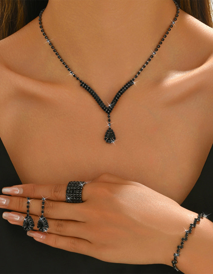Water Droplet Necklace Earrings Bracelet And Ring 4-piece Set
