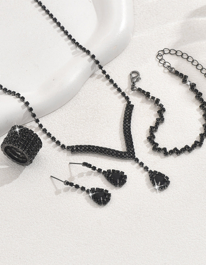 Water Droplet Necklace Earrings Bracelet And Ring 4-piece Set
