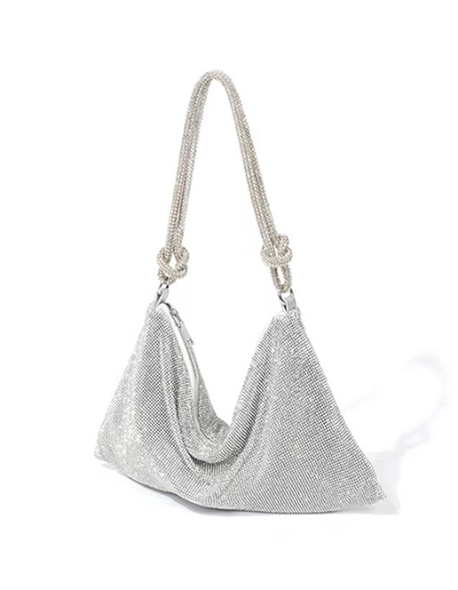 Champagne Rhinestone Chain Knotted Shoulder Bag For Evening Party