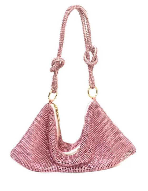 Champagne Rhinestone Chain Knotted Shoulder Bag For Evening Party
