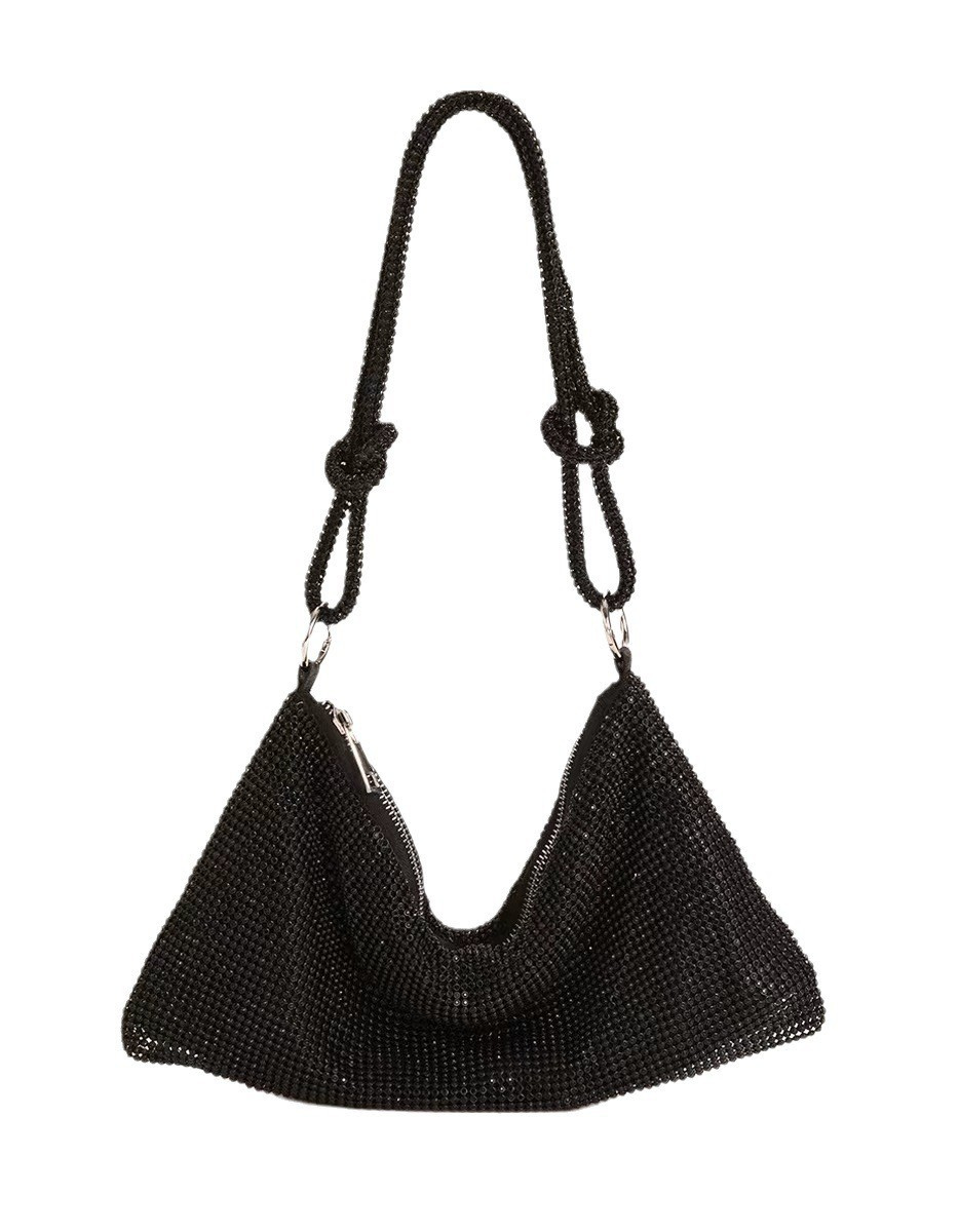 Champagne Rhinestone Chain Knotted Shoulder Bag For Evening Party