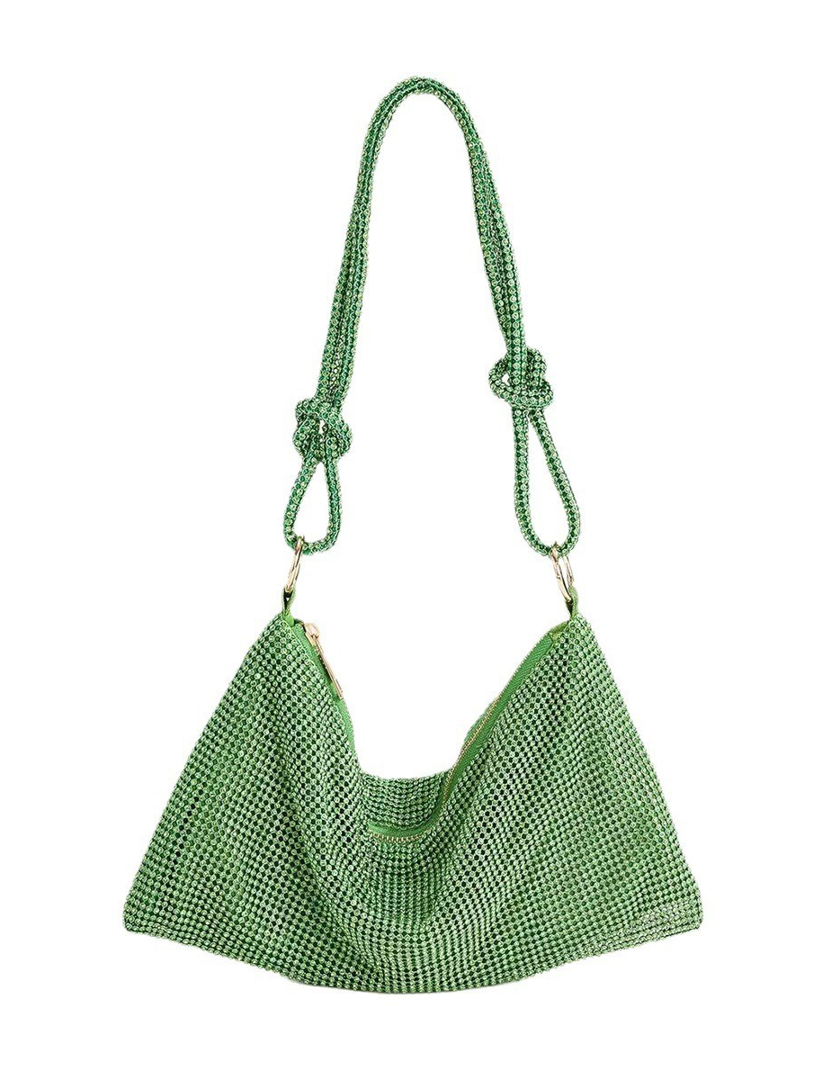 Champagne Rhinestone Chain Knotted Shoulder Bag For Evening Party