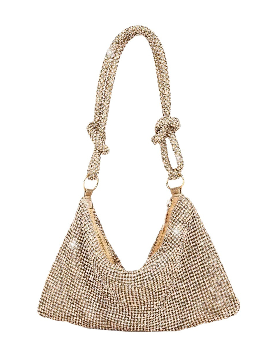 Champagne Rhinestone Chain Knotted Shoulder Bag For Evening Party