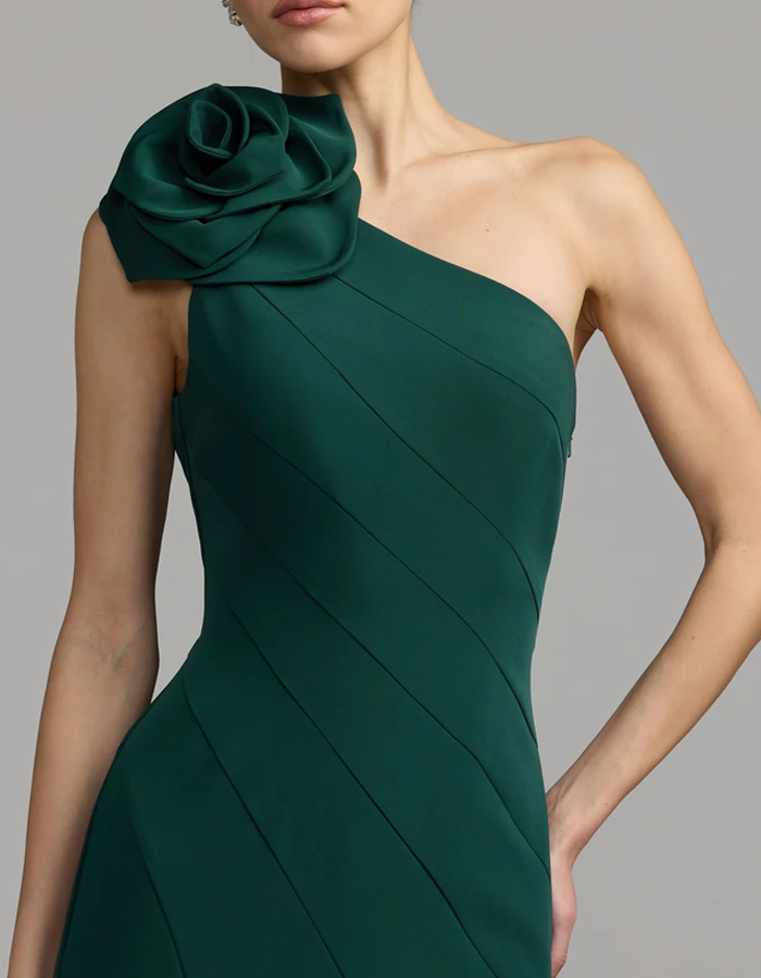 One-Shoulder 3D Rose Detail Mermaid Maxi Dress