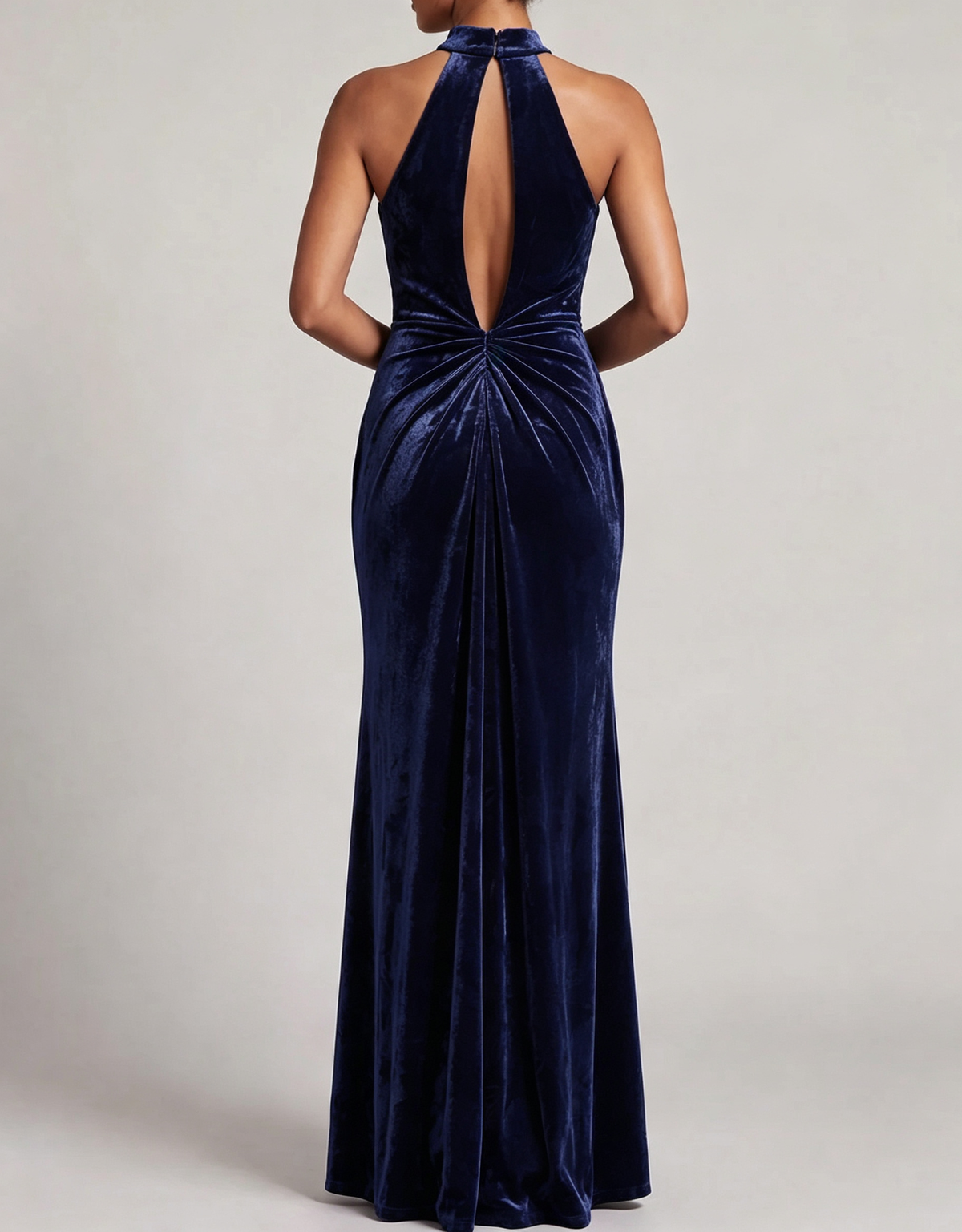 Halter Velvet Ruched Waist Mermaid Maxi Dress