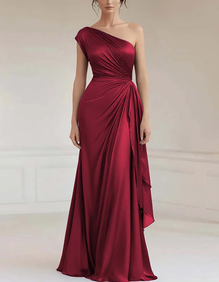 One‑Shoulder Draped Satin Mermaid Maxi Dress