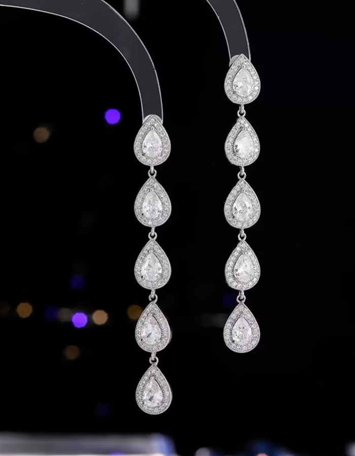 Multi‑Teardrop Halo Long Dangle Earrings
