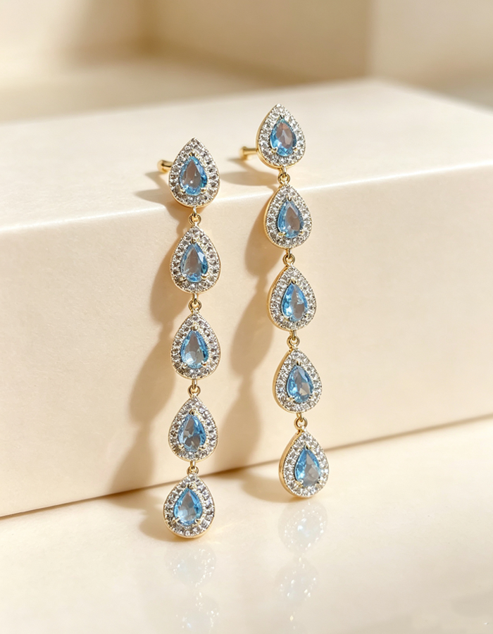 Multi‑Teardrop Halo Long Dangle Earrings