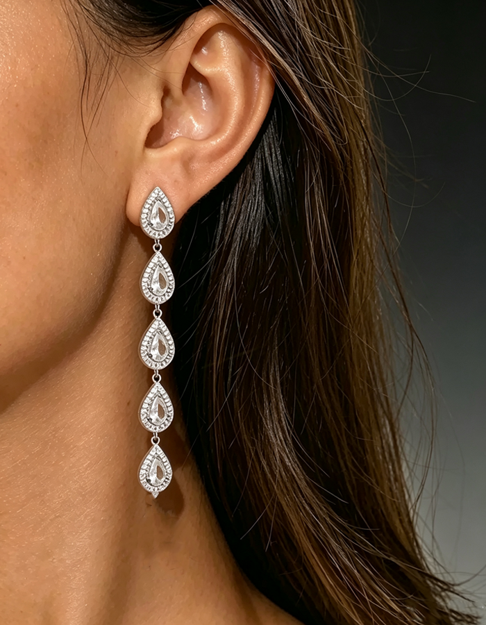 Multi‑Teardrop Halo Long Dangle Earrings