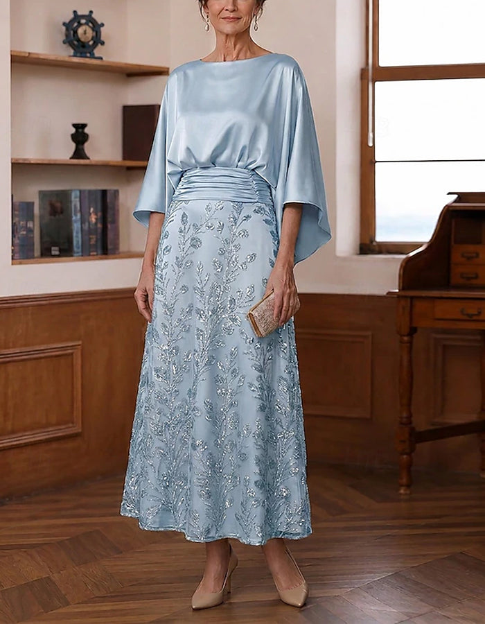 Solid Color Satin Shawl Style Batwing Sleeves With Sequins Maxi Dress