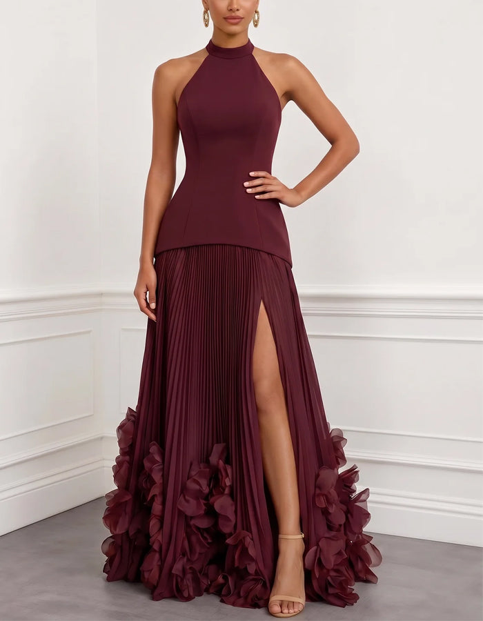 Solid Color Halter Neck Backless Maxi Dress